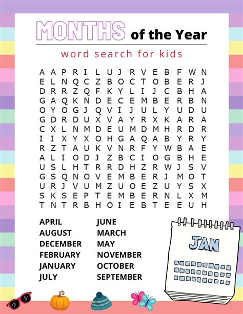 days months word search